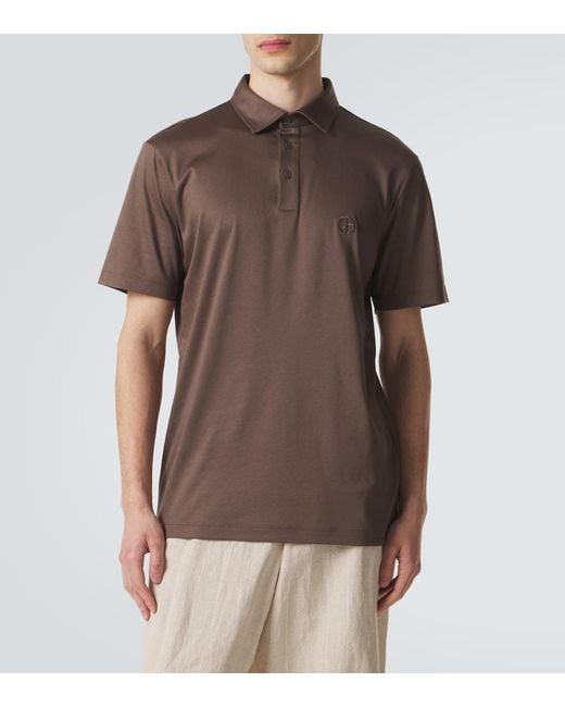 Giorgio Armani Brown Logo Cotton Polo Shirt for men