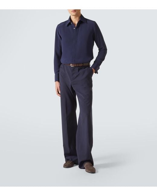 Thom Sweeney Blue Silk Shirt for men