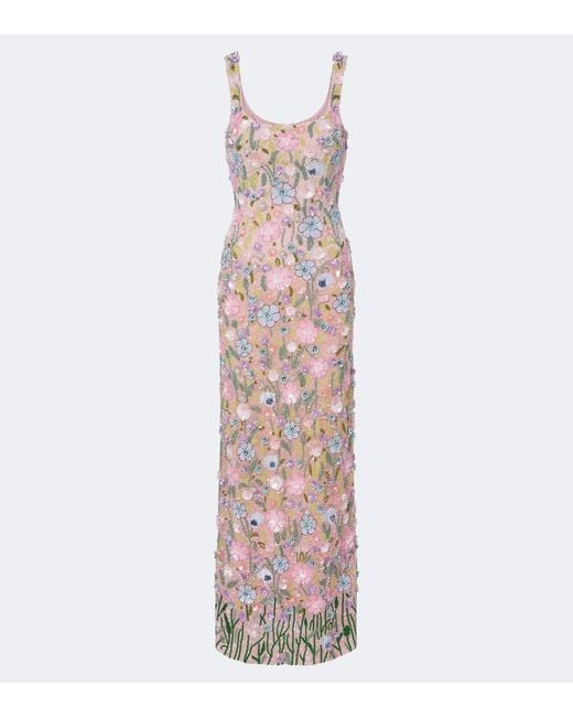 La Fuori Pink Embellished Floral-Applique Gown