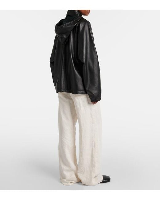 The Row Black Jilly Oversized Leather Bomber Jacket