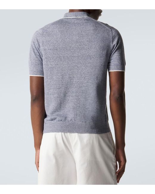 Fedeli Blue Dodo Linen And Cotton Polo Shirt for men