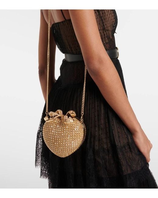 Self-Portrait Metallic Crystal Heart Embellished Clutch