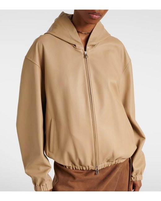 Nour Hammour Natural Leo Leather Zip-Up Hoodie