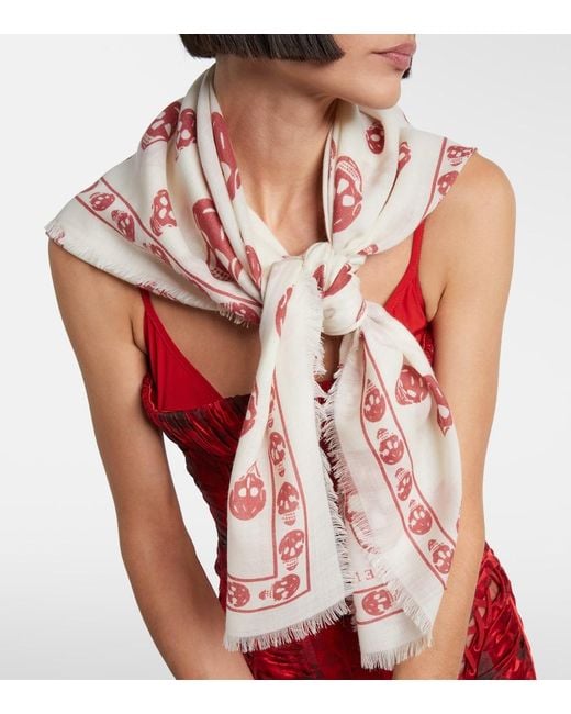 McQueen Red Skull Wool Scarf