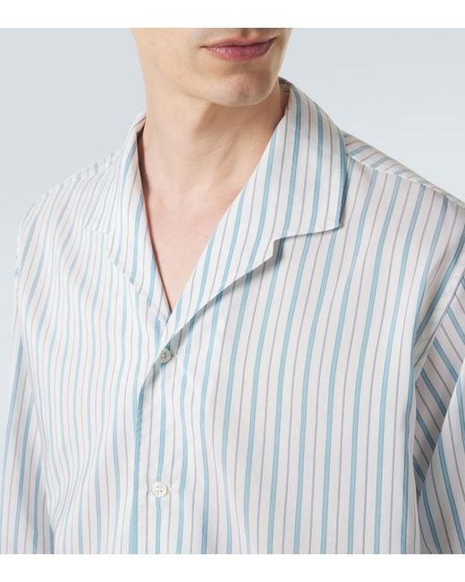 Umit Benan Blue Franco Pinstripe Silk And Cotton Shirt for men