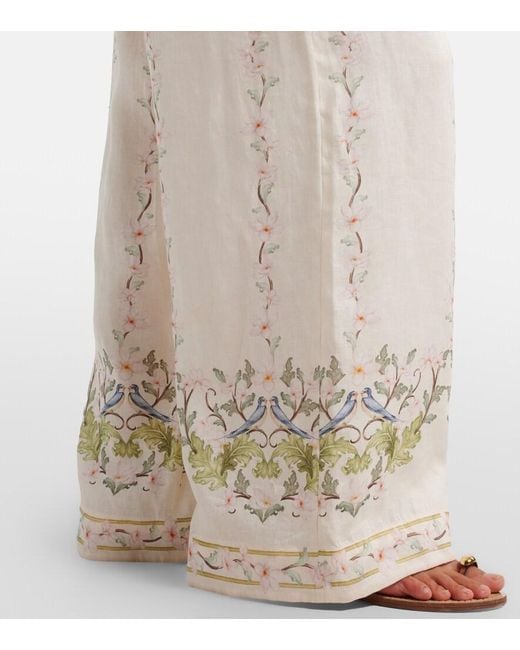 Agua Bendita Natural Tota Floral Linen Wide-Leg Pants