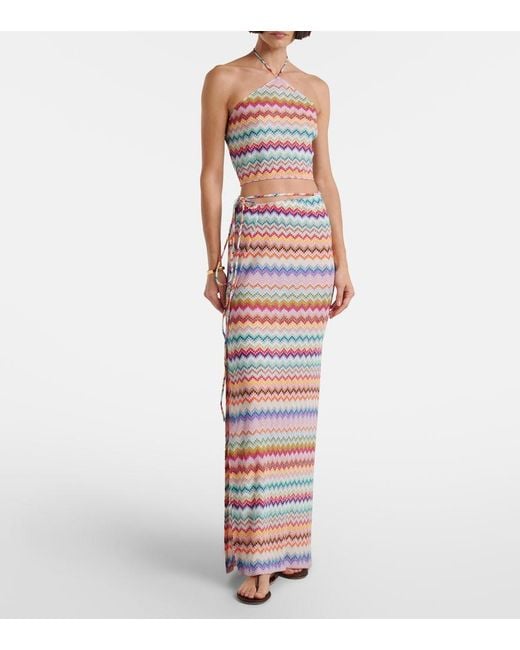 Missoni White Zigzag Lame Wrap Skirt