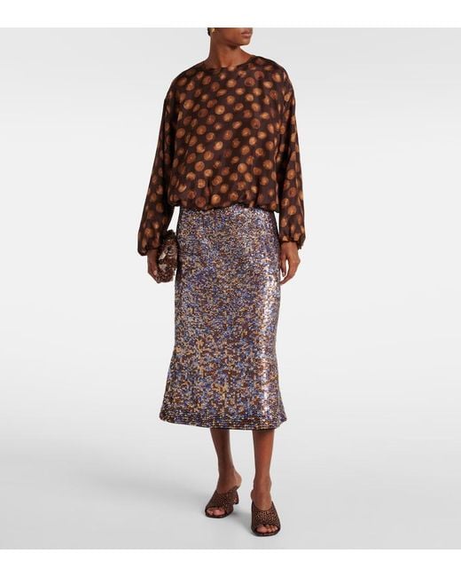 Dries Van Noten Brown Printed Satin Blouse