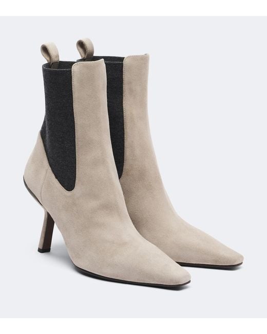 Brunello Cucinelli White Monili Suede Chelsea Boots