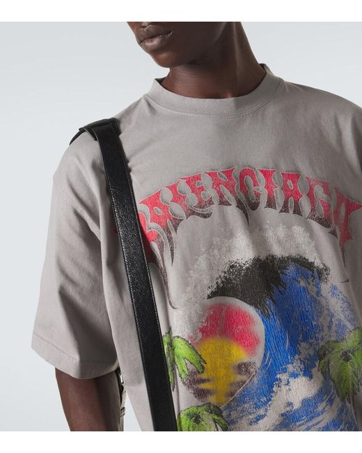 Balenciaga Gray Printed Cotton Jersey T-Shirt for men