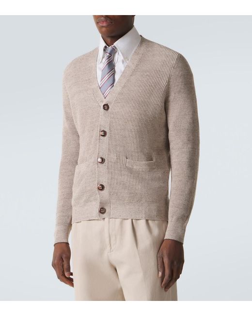 Brunello Cucinelli Natural Ribbed-Knit Linen And Cotton Cardigan for men