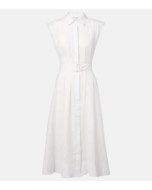 Veronica Beard White Loreta Belted Linen Midi Dress