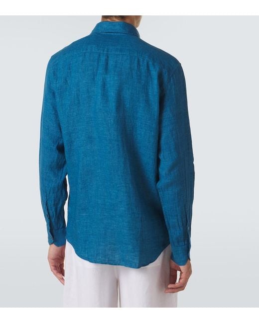 Frescobol Carioca Blue Antonio Linen Shirt for men