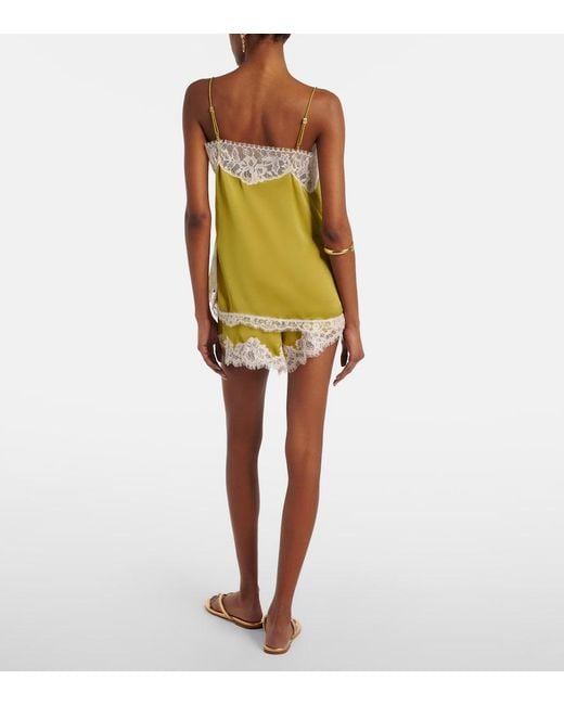 Faithfull The Brand Yellow Norden Lace-Trimmed Satin Shorts