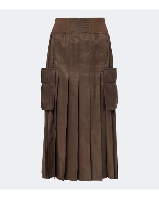 Sacai Brown Pleated Twill Midi Skirt