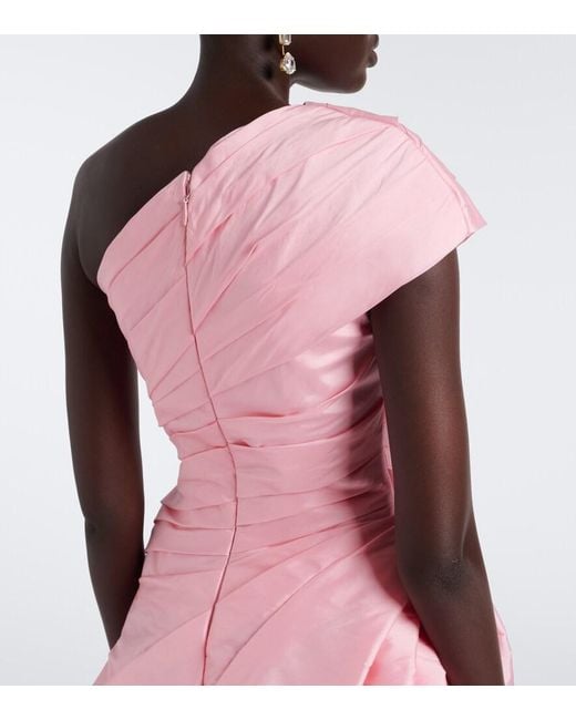 Monique Lhuillier Pink Draped One-Shoulder Bustier Gown