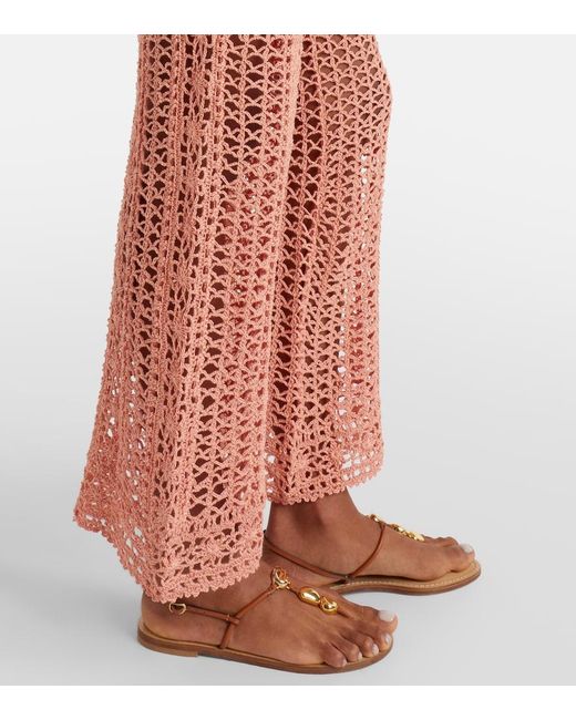 Anna Kosturova Pink Crochet Cotton Wide-Leg Pants