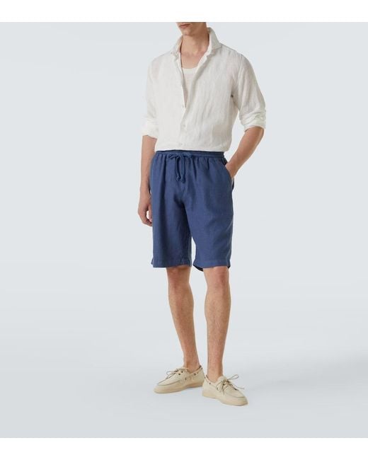 Fedeli Blue Linen Shorts for men