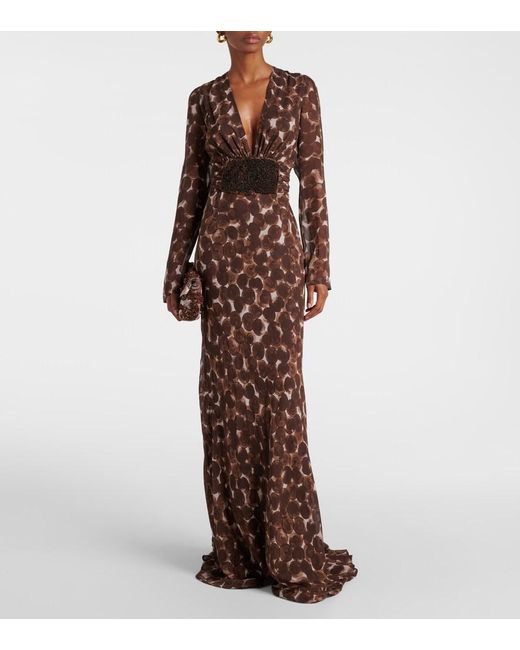 Dries Van Noten Brown Printed Silk Gown
