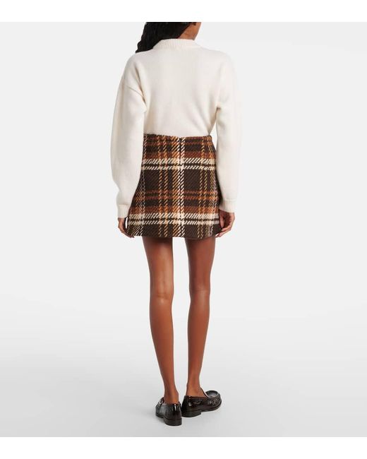 Patou Brown Checked Wool-Blend Miniskirt
