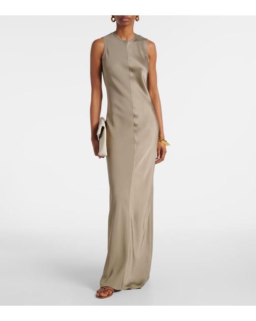 AMI Natural Paneled Satin Maxi Dress