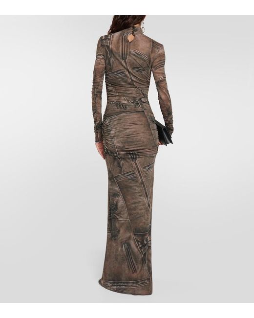 Blumarine Green Printed High-Neck Gown
