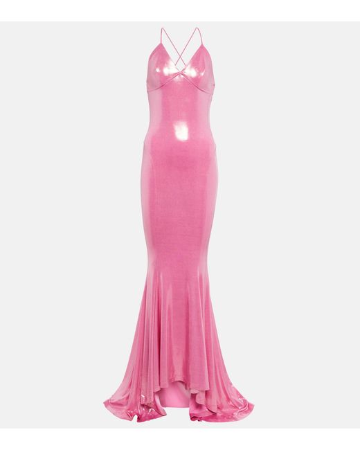 Norma Kamali Fishtail Metallic Gown in Pink | Lyst