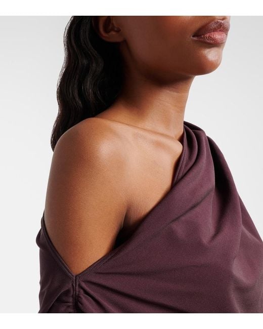 Wolford Purple Draped Off-Shoulder Bodysuit