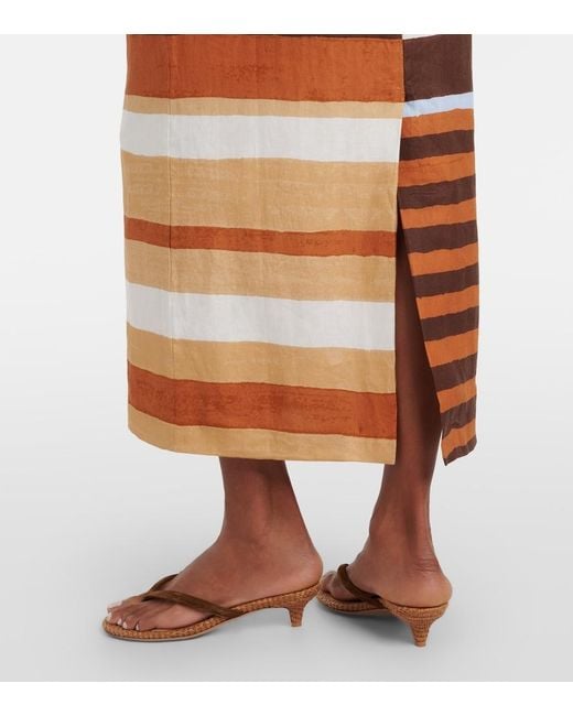 Cala De La Cruz Multicolor Bruna Striped Linen Midi Skirt