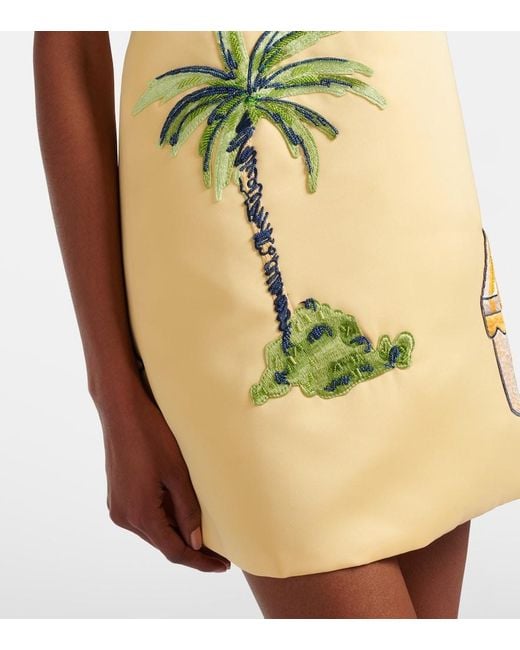 LEO LIN Yellow Leia Beaded Patch-Applique Minidress