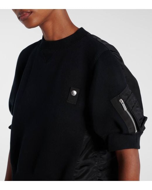 Sacai Black Twill And Jersey Top