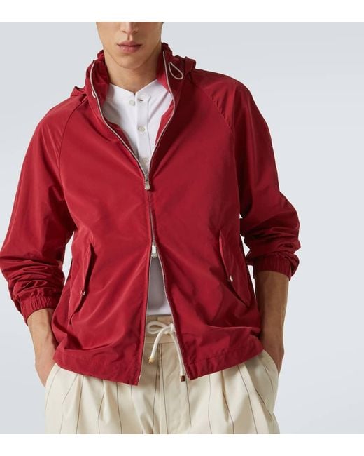 Brunello Cucinelli Red Hooded Raincoat for men