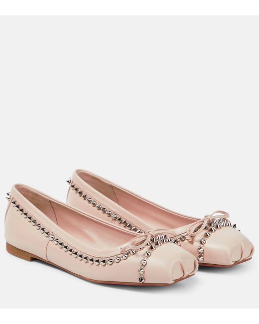 Christian Louboutin Pink Mamadrague Spikes Leather Ballet Flats