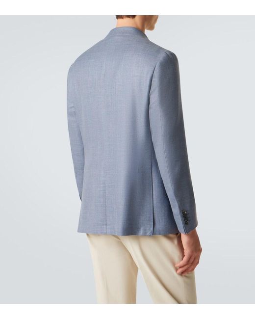 Canali Blue Wool, Silk, And Linen Blazer for men