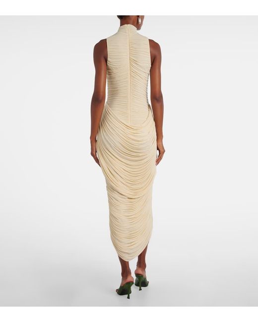 Magda Butrym Natural Floral-Applique Draped Ruched Gown