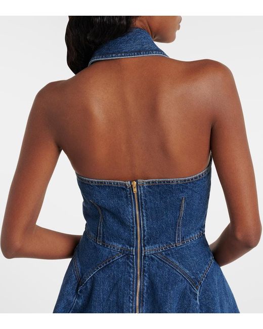 Self-Portrait Blue Flared Denim Midi Dress