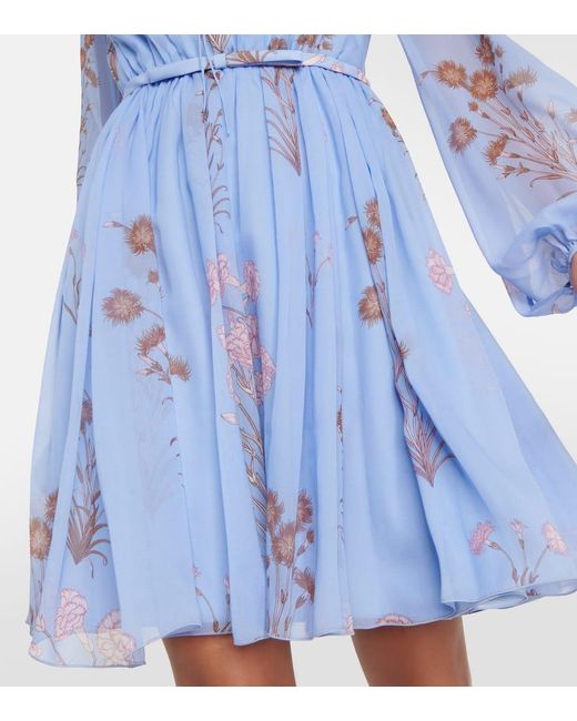 Giambattista Valli Blue Mini Carnation Bouquets Seidenkleid