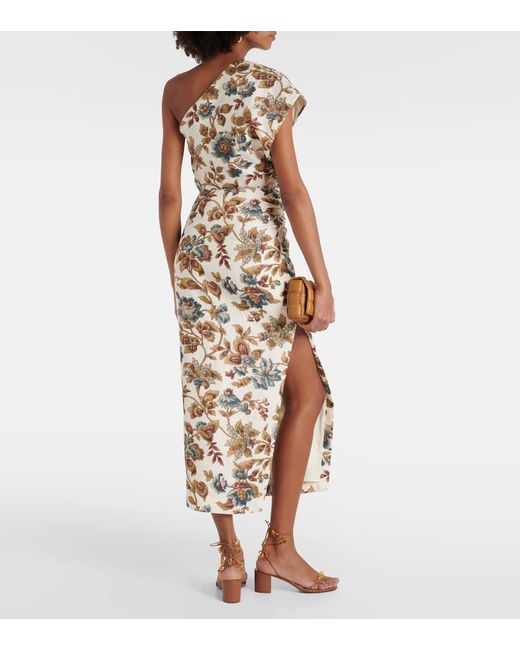 Sir Metallic Eleanora Floral One-Shoulder Linen Crop Top