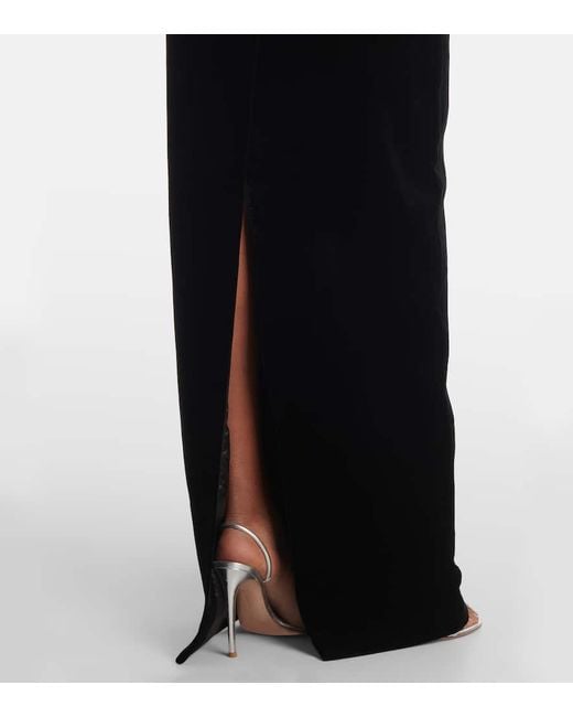 Rasario Black Crystal-Embellished Velvet Gown