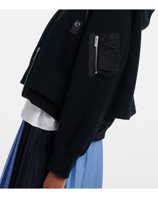 Sacai Black Paneled Cotton-Blend Zip-Up Hoodie