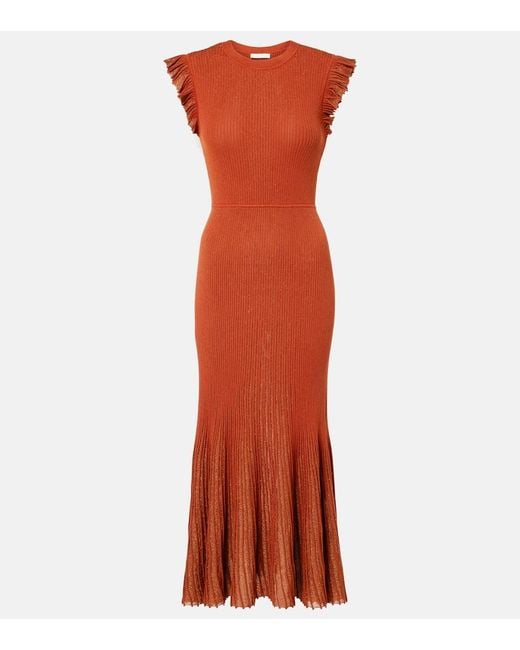 Ulla Johnson Orange Noelle Knitted Lame Midi Dress