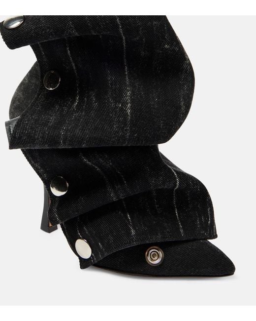 Y. Project Black Snap Denim Knee-High Boots