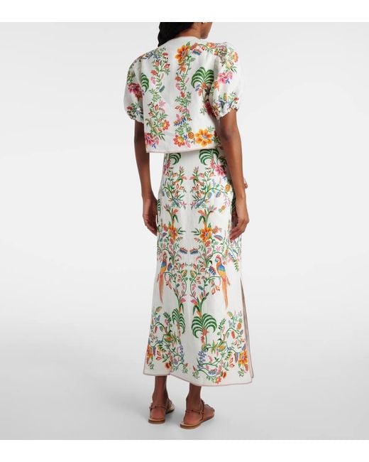 Farm Rio Metallic Floral Puff-Sleeve Linen Blouse