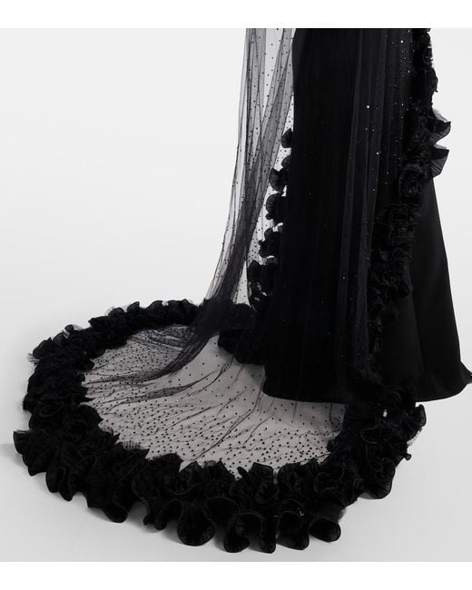Jenny Packham Black Ruffled Caped Gown
