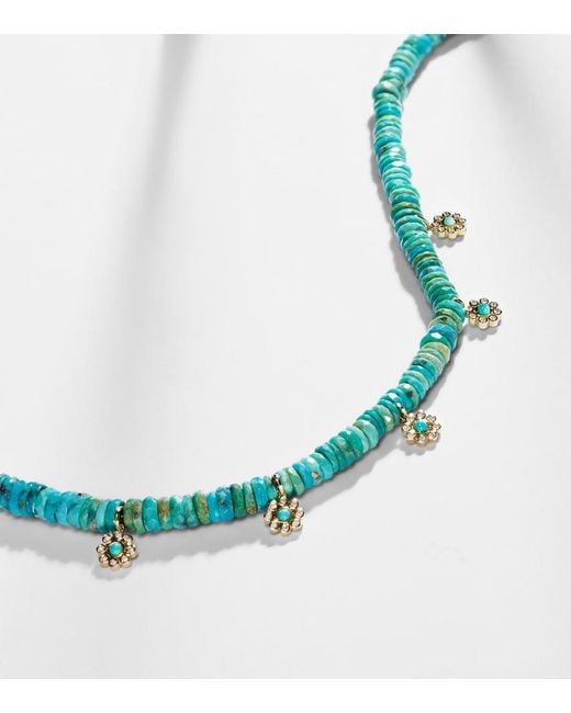 Sydney Evan Blue Daisy 14Kt Beaded Necklace With Diamonds