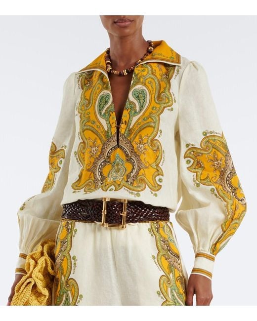 ALÉMAIS Metallic Porter Printed Linen Blouse