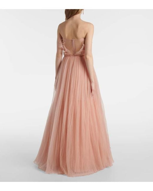 Costarellos Pink Marinel Plissé Tulle Gown
