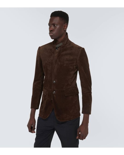 Tom Ford Brown Leather-trimmed Suede Blazer for men