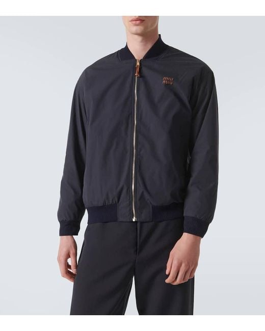 Miu Miu Blue Logo Cotton-Blend Bomber Jacket for men