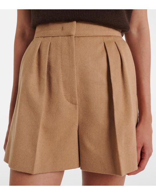 Max Mara Natural Pleated Camel Hair Shorts